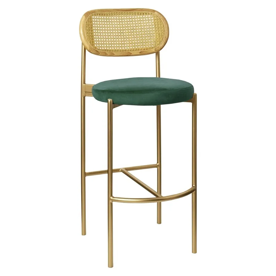 Стул барный Модерн Комфи, Натуральный ротанг+Изумрудный (любой цвет каркаса) - Фото миниатюра 1