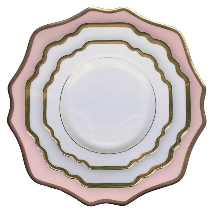 Сет тарелок Анна, 3 шт c розовым подтарельником - Фото миниатюра 1