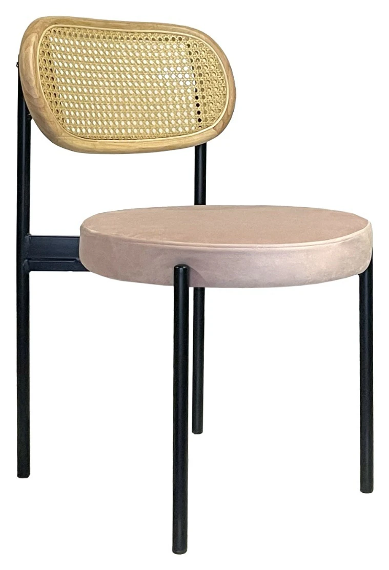 Стул Модерн Черный, Натуральный ротанг + Розовый кварц