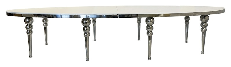 Стол Овал Серебро-400 (белый глянцевый МДФ)