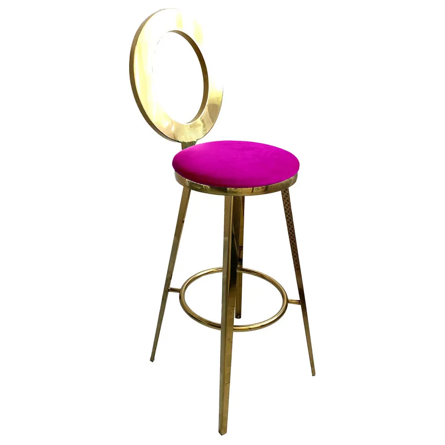 Стул барный велюр, фуксия - Фото миниатюра 1