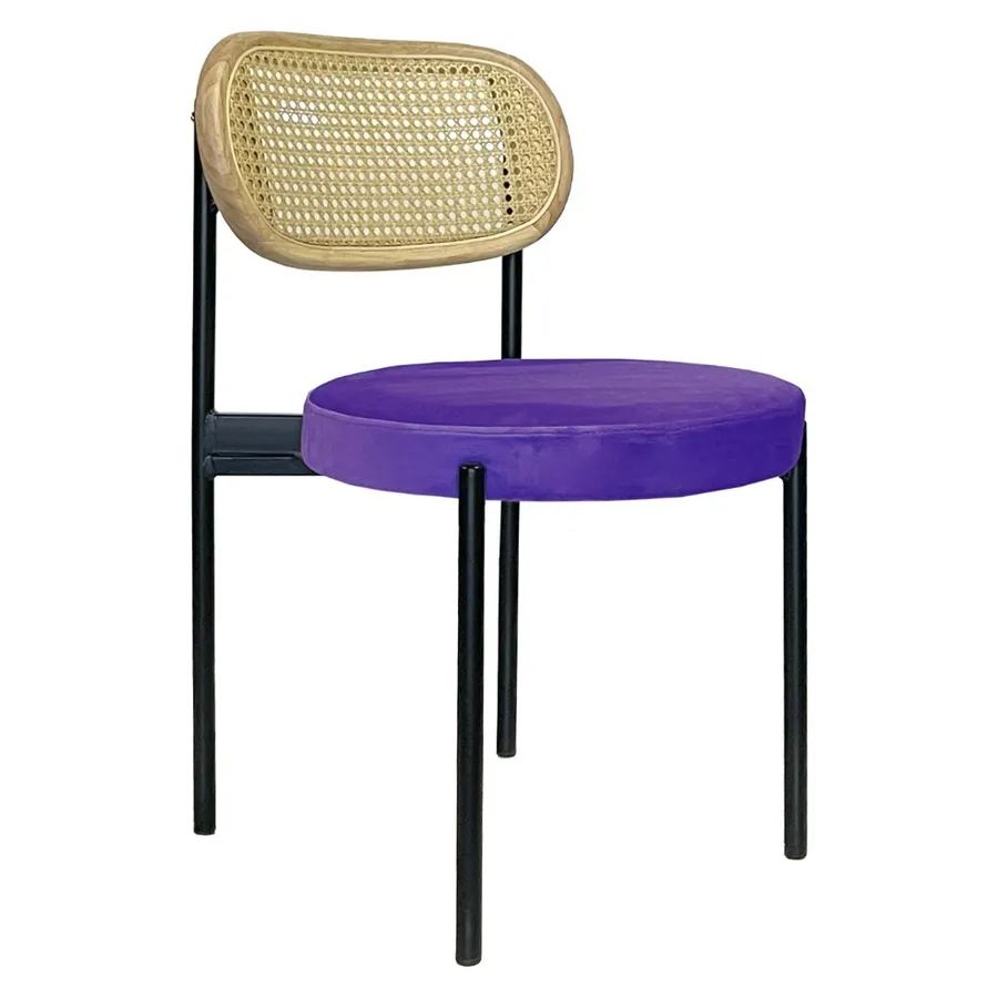 Стул Модерн Черный, Натуральный ротанг + Таинственный фиолетовый - Фото миниатюра 1