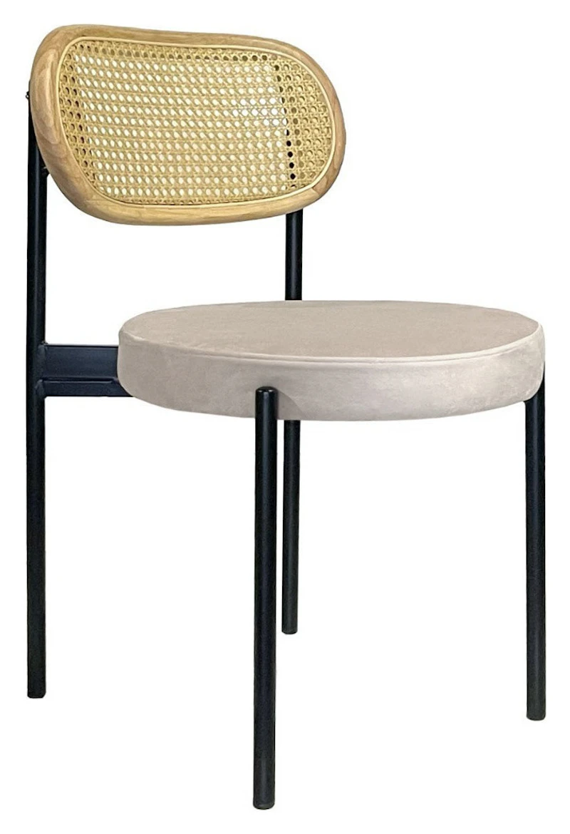 Стул Модерн Черный, Натуральный ротанг + Кремовый бисквит