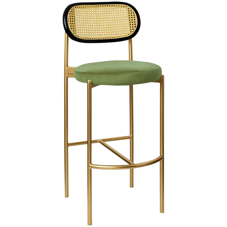 Стул барный Модерн Комфи, Ротанг в черной раме+Матча(любой цвет каркаса) - Фото миниатюра 1