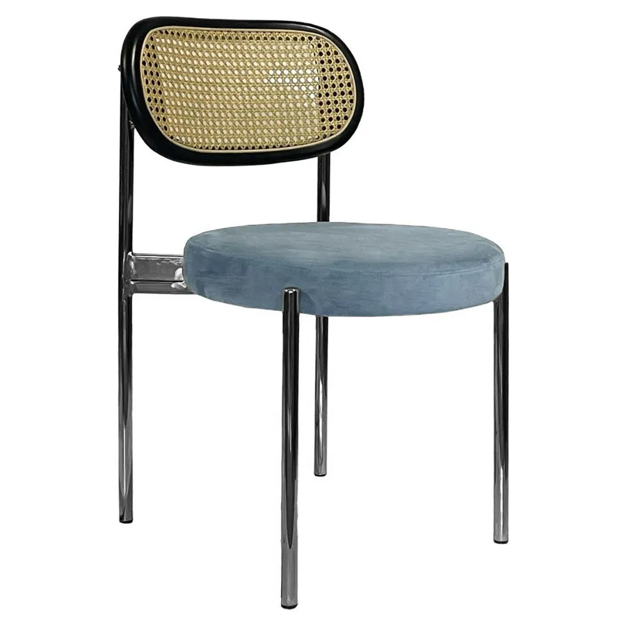 Стул Модерн Серебро, Ротанг в черной раме + серо-голубой - Фото миниатюра 1