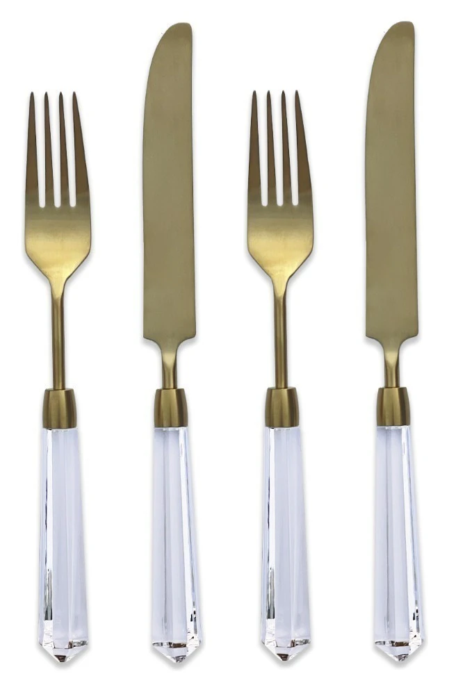 Столовые приборы Призм прозрачно-золотые, сет 4 предмета