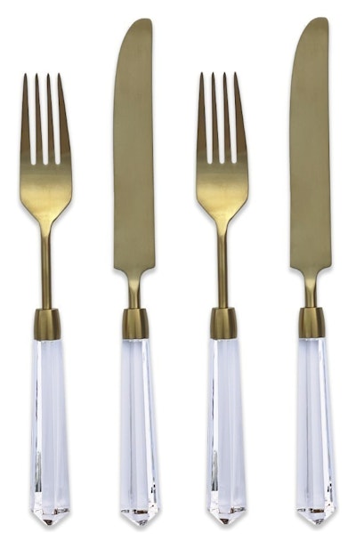 Столовые приборы Призм прозрачно-золотые, сет 4 предмета