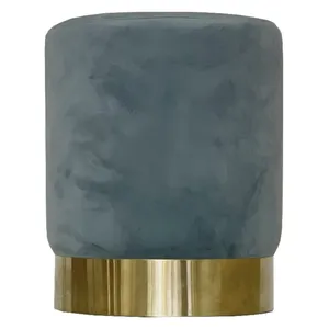 Пуф Цилиндр Золотой обод, серо-голубой велюр - Фото 1