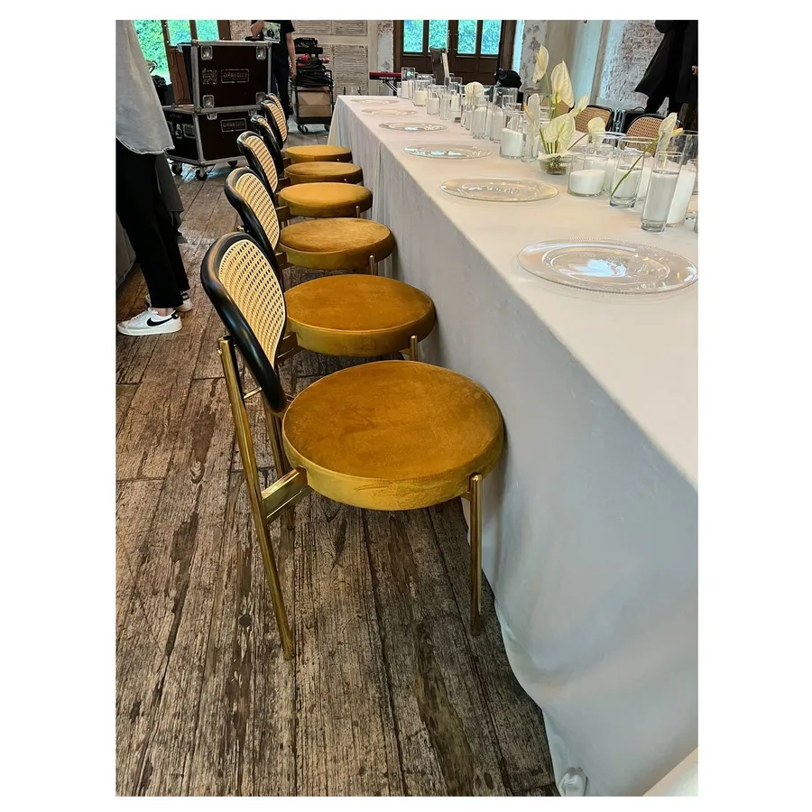 Стул Модерн Золото, Ротанг в черной раме + Золотая охра - Фото миниатюра 2