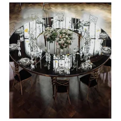 Стол-змейка-90, золотой, столешница темное зеркало, 1 модуль - изображение 3