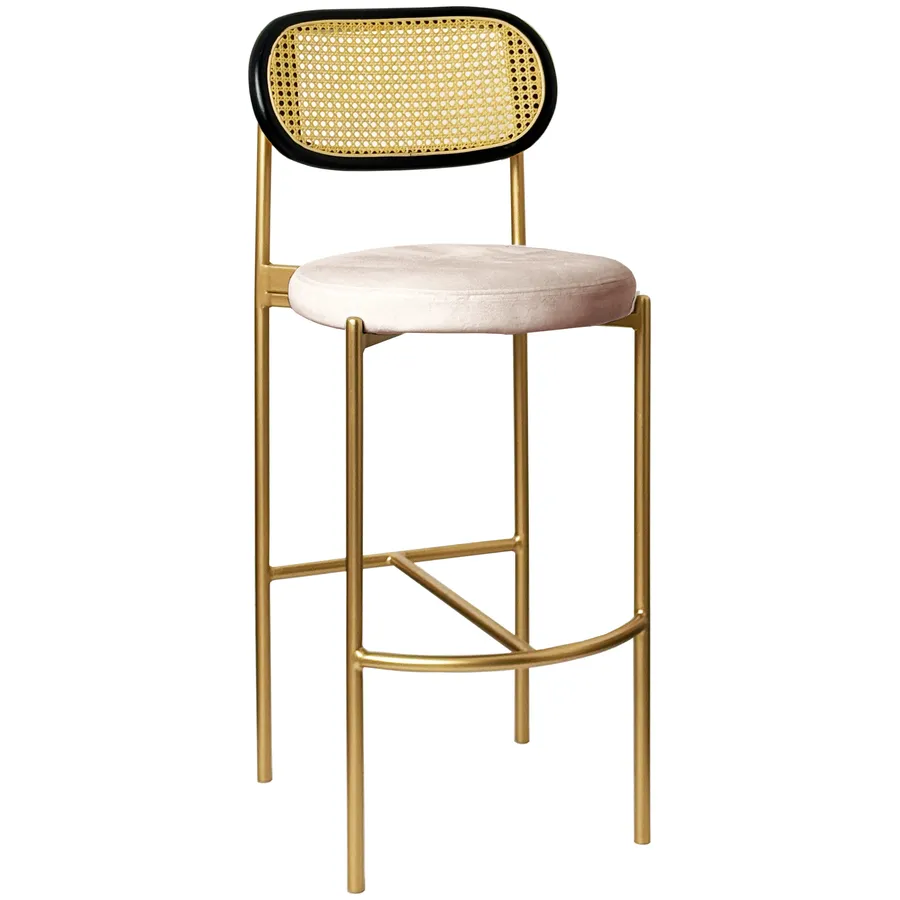 Стул барный Модерн Комфи, Ротанг в черной раме+Кремовый бисквит (любой цвет каркаса) - Фото миниатюра 1