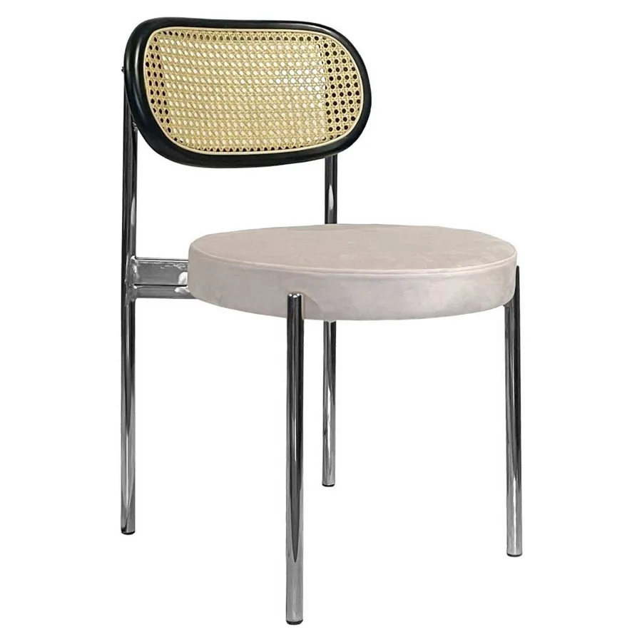 Стул Модерн Серебро, Ротанг в черной раме + Кремовый бисквит - Фото миниатюра 1