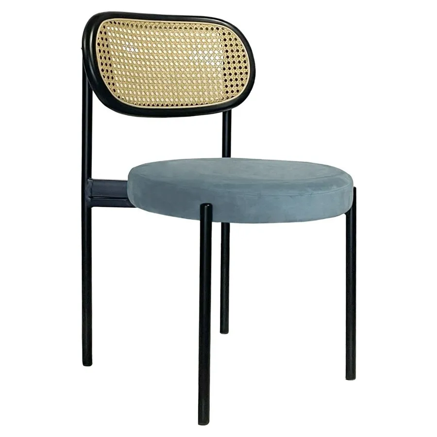 Стул Модерн Черный, Ротанг в черной раме + серо-голубой - Фото миниатюра 1