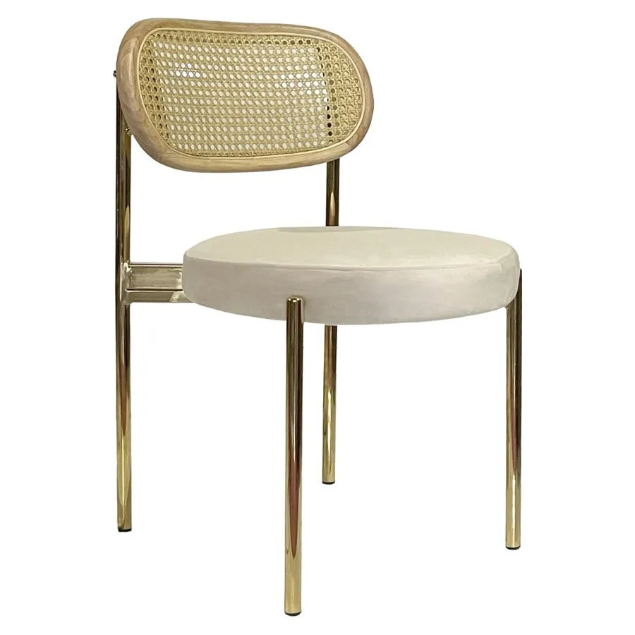 Стул Модерн Золото, Натуральный ротанг + Кремовый бисквит - Фото миниатюра 1