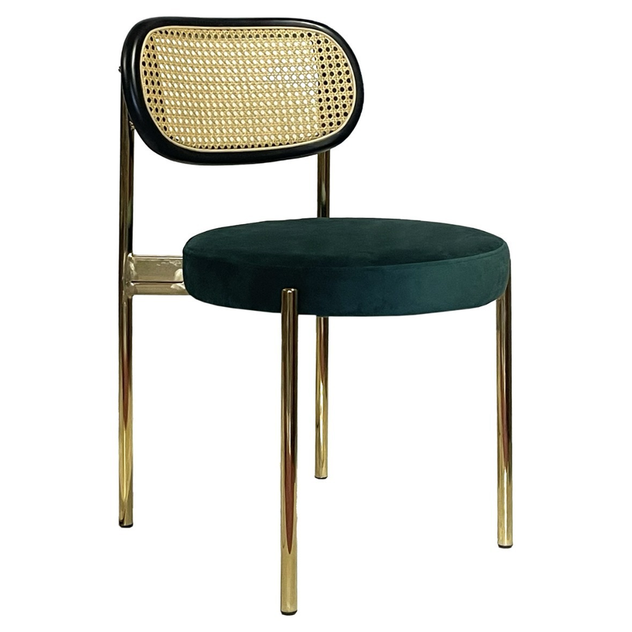 Стул Модерн Золото, Ротанг в черной раме + Изумрудный - Фото миниатюра 1
