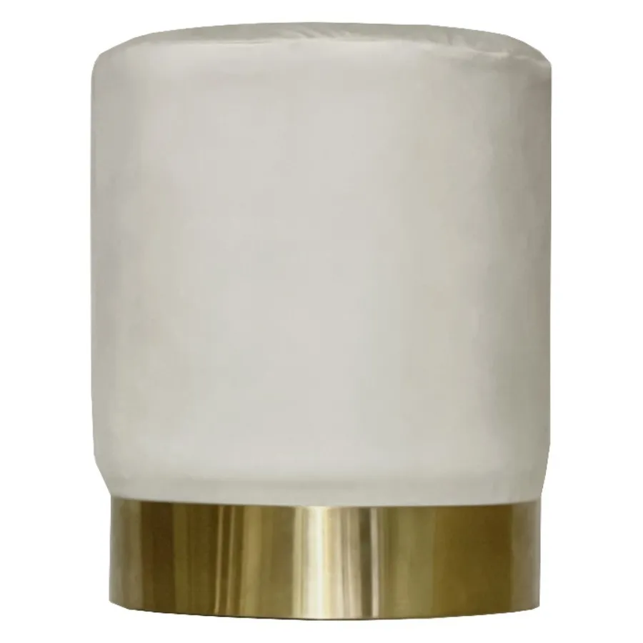 Пуф Цилиндр Золотой обод, молочный велюр - Фото 1