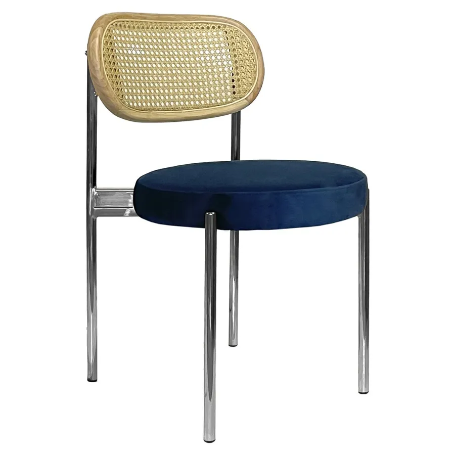 Стул Модерн Серебро, Натуральный ротанг + Глубокий синий - Фото миниатюра 1