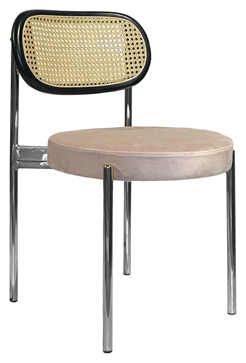 Стул Модерн Серебро, Ротанг в черной раме + Розовый кварц