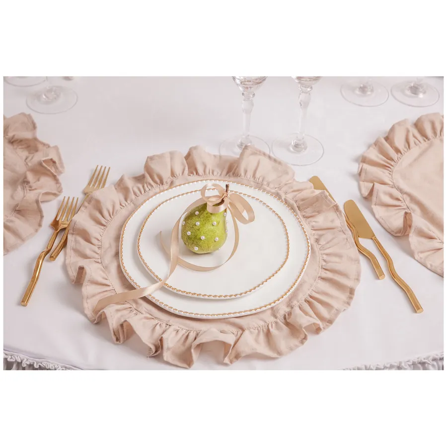 Салфетка из хлопка, с рюшами бежевая - Фото миниатюра 4