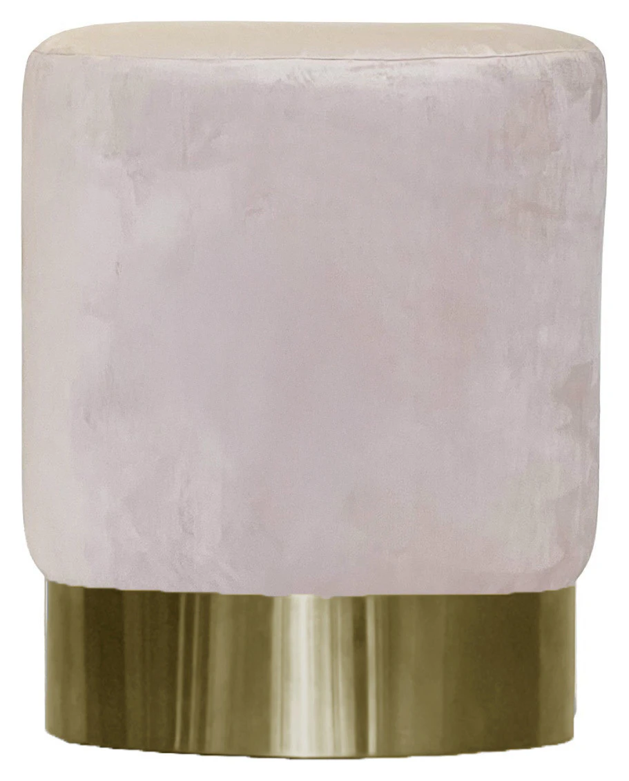 Пуф Цилиндр Золотой обод, светло-розовый велюр