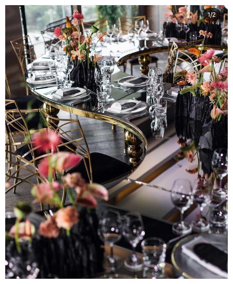 Стол-змейка-80, золотой, столешница темное зеркало, 1 модуль