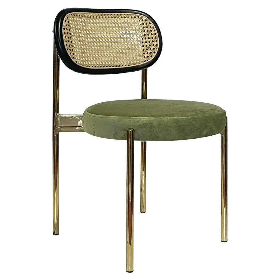 Стул Модерн Золото, Ротанг в черной раме + Матча - Фото миниатюра 1