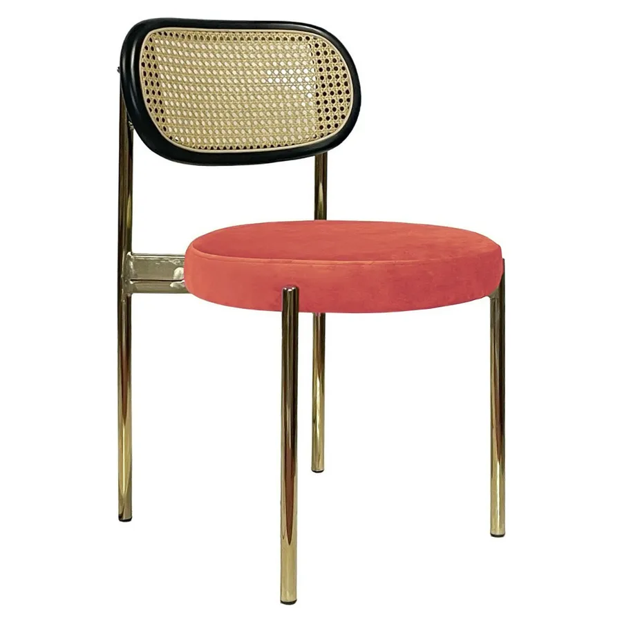 Стул Модерн Золото, Ротанг в черной раме + Игривый Персик - Фото миниатюра 1