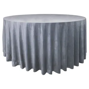 Скатерть велюр, круглая, серо-голубая - Фото 1