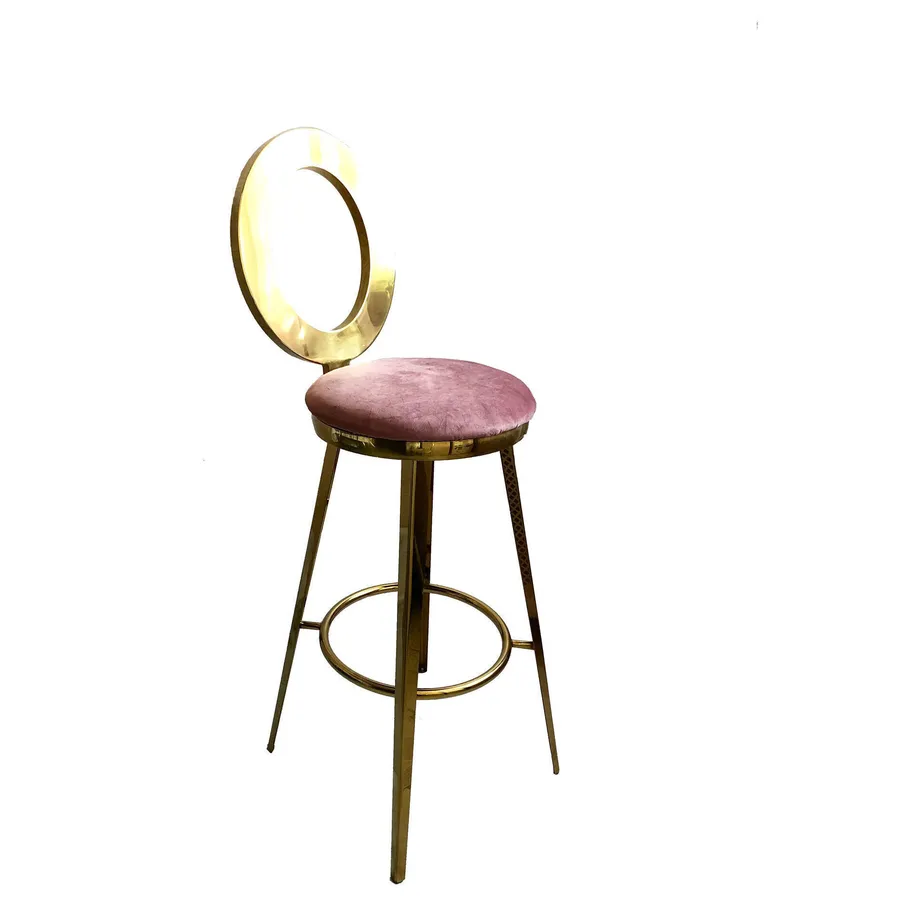 Стул барный велюр, пыльно-розовый - Фото миниатюра 1