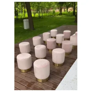 Пуф Цилиндр Золотой обод, светло-розовый велюр - Фото 3