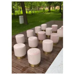 Пуф Цилиндр Золотой обод, светло-розовый велюр - Фото 3