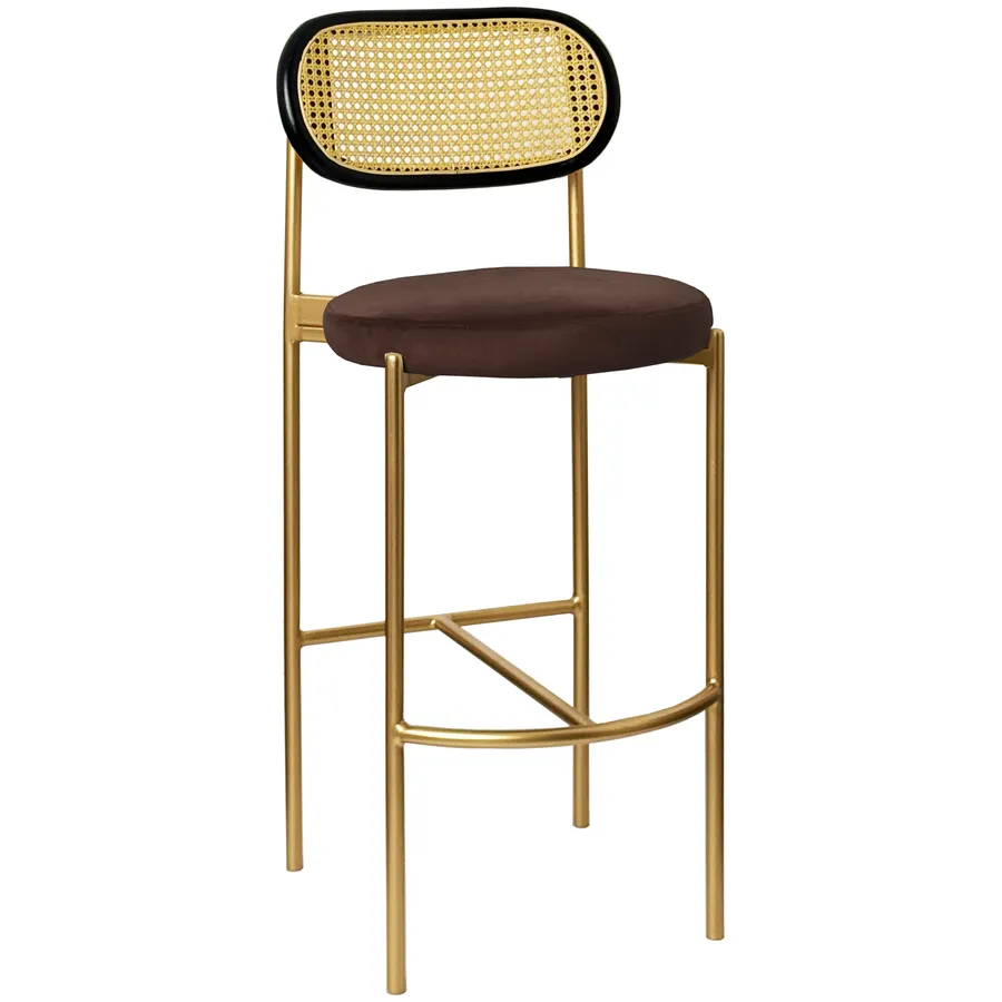 Стул барный Модерн Комфи, Ротанг в черной раме+Шоко мокка  (любой цвет каркаса) - Фото миниатюра 1