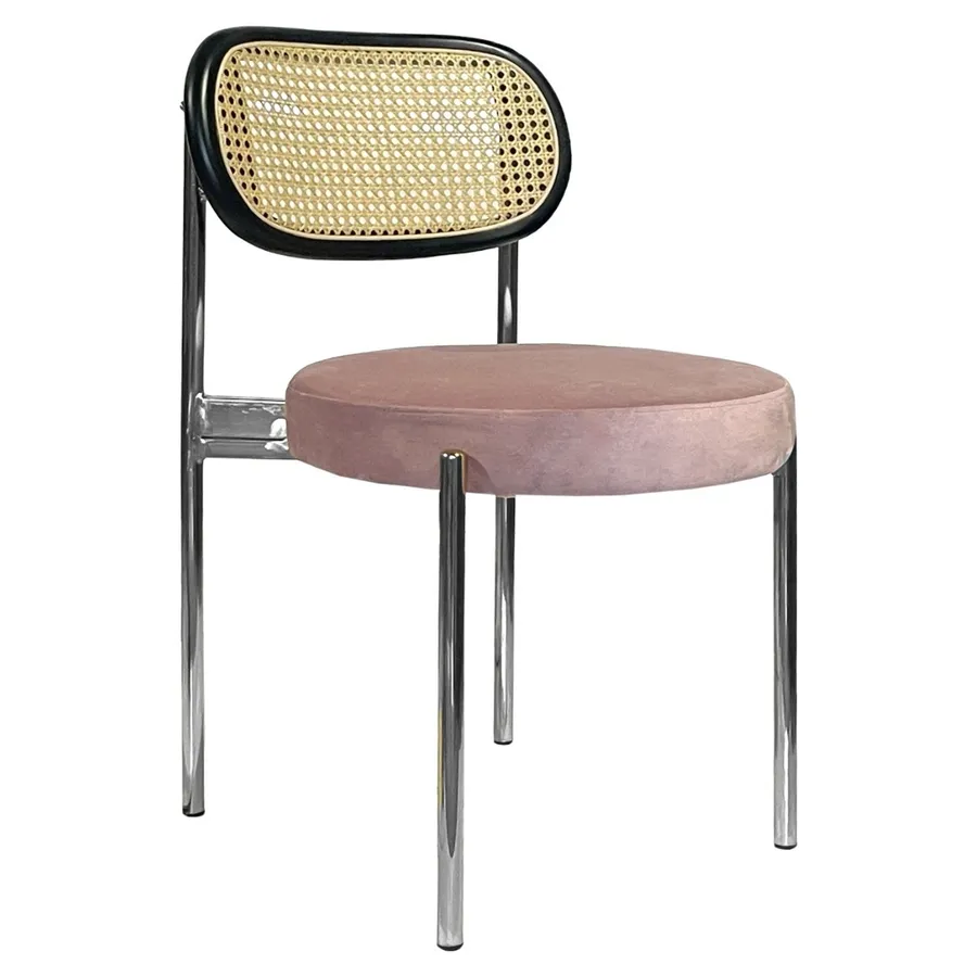 Стул Модерн Серебро, Ротанг в черной раме + Розовая помада - Фото миниатюра 1