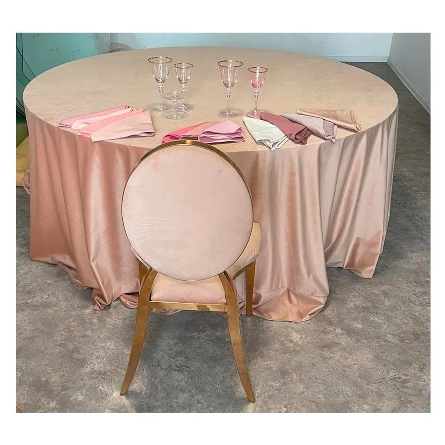 Скатерть велюр, круглая, персиковая - Фото миниатюра 2