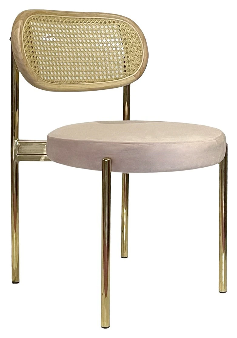 Стул Модерн Золото, Натуральный ротанг + Розовый кварц