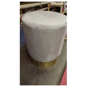 Пуф Цилиндр Золотой обод, серый велюр (базовый) - Фото 3