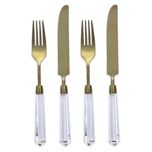 Столовые приборы Призм прозрачно-золотые, сет 4 предмета - Фото 1