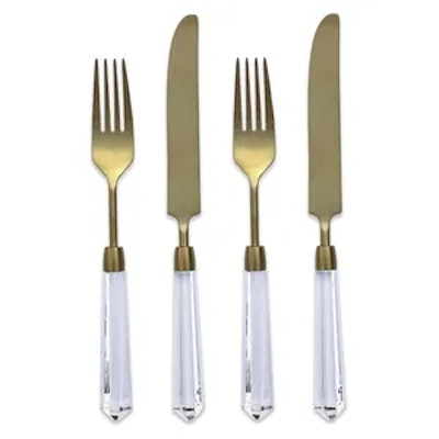 Столовые приборы Призм прозрачно-золотые, сет 4 предмета
