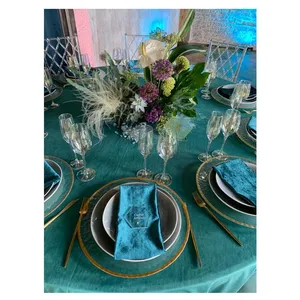 Скатерть велюр, круглая, бирюзовая - Фото 2