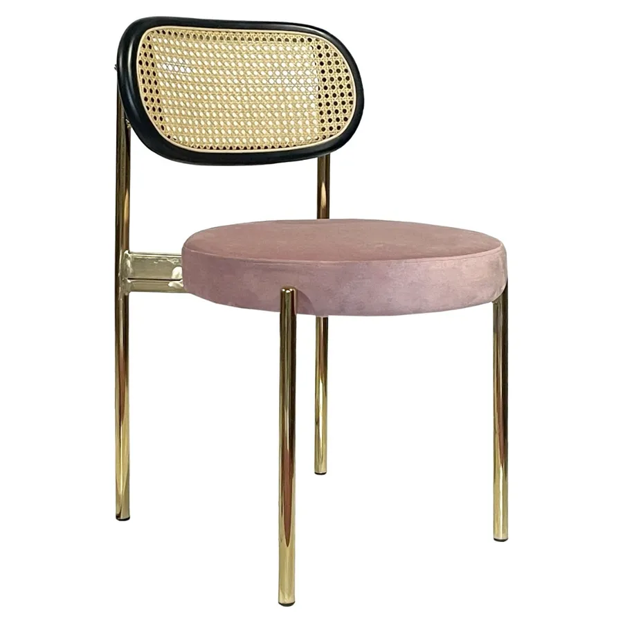 Стул Модерн Золото, Ротанг в черной раме + Розовая помада - Фото миниатюра 1