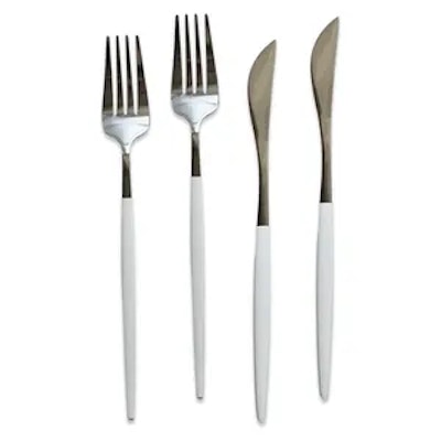 Столовые приборы Гоа бело-серебряные, сет 4 предмета