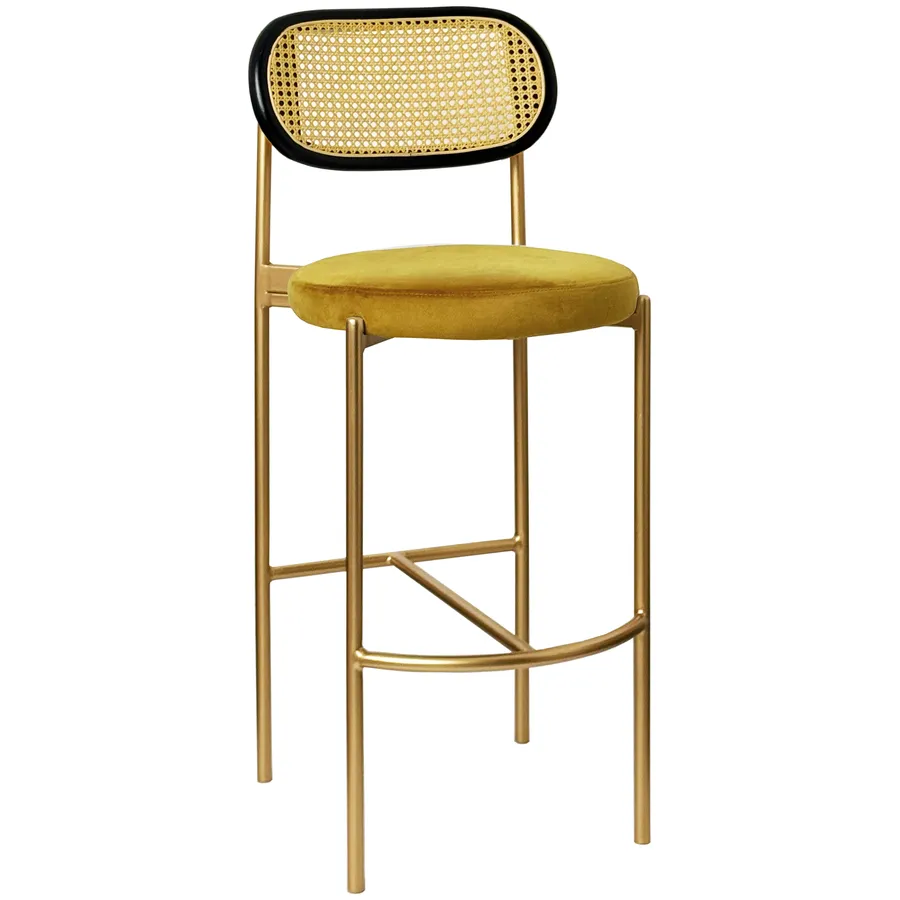 Стул барный Модерн Комфи, Ротанг в черной раме+Золотая охра  (любой цвет каркаса) - Фото миниатюра 1