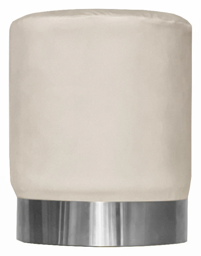 Пуф Цилиндр Серебряный обод, велюр, Кремовый бисквит