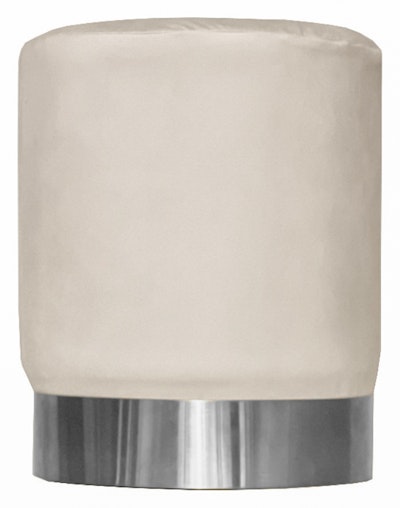 Пуф Цилиндр Серебряный обод, велюр, Кремовый бисквит