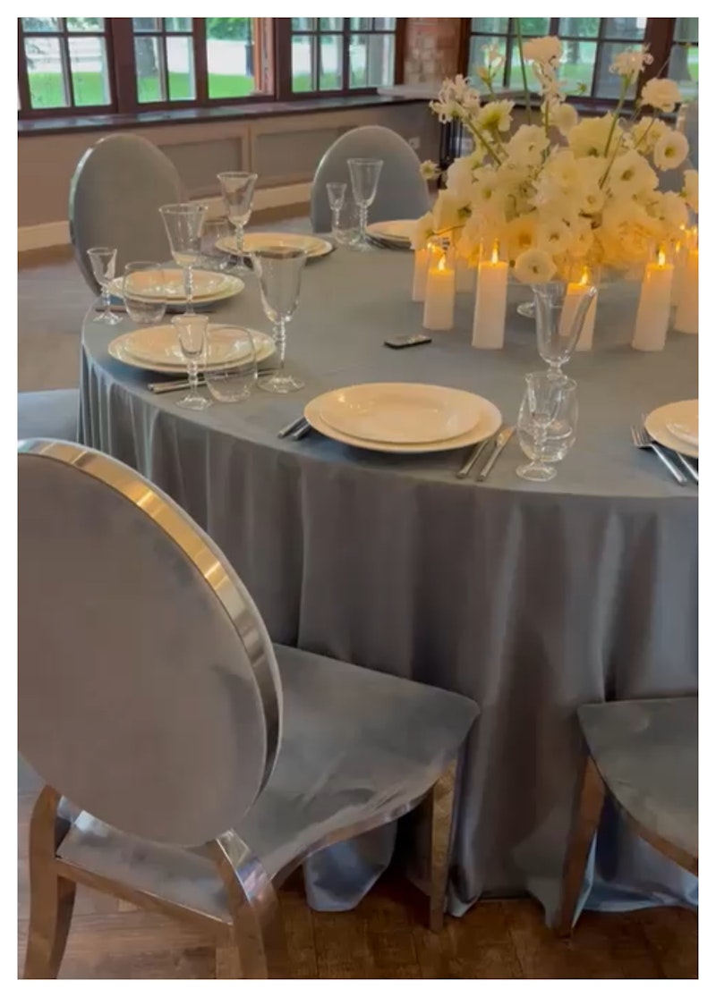 Скатерть велюр, круглая, серо-голубая