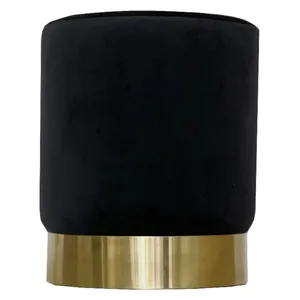 Пуф Цилиндр Золотой обод, черный велюр - Фото 1