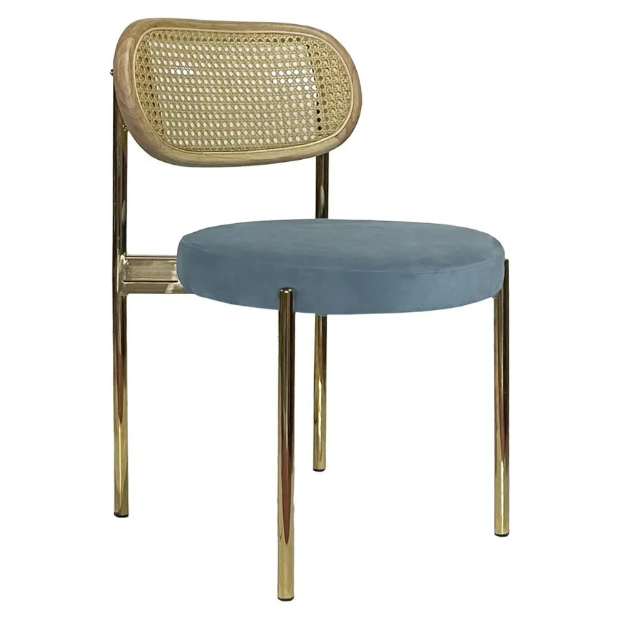 Стул Модерн Золото, Натуральный ротанг + серо-голубой - Фото миниатюра 1