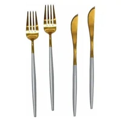 Столовые приборы Гоа, серо-золотые, сет 4 предмета