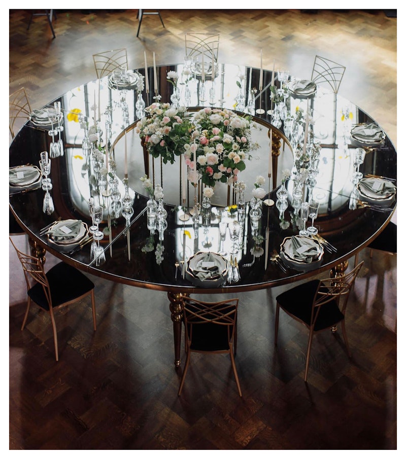 Стол-змейка-90, золотой, столешница темное зеркало, 1 модуль