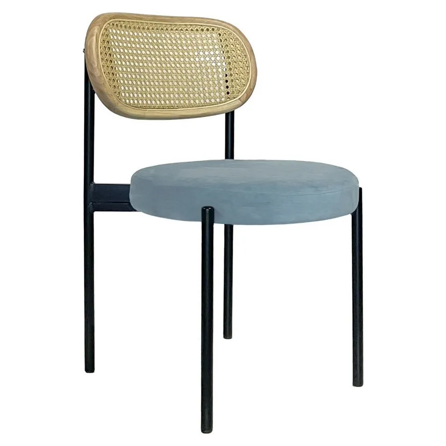 Стул Модерн Черный, Натуральный ротанг + серо-голубой - Фото миниатюра 1
